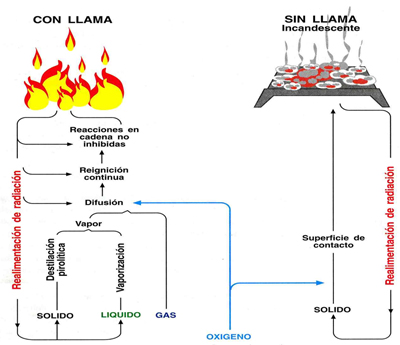 Diagrama de flujo de los diferentes procesos que se dan de las diferentes modalidades combustión. Descripción a continuación