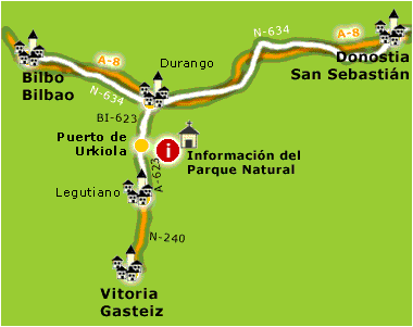 Indicación más detallada de cómo llegar al parque de Urkiola.