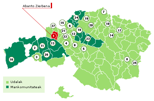 Bizkaiko mapa Abanto Zierbena nabarmenduz