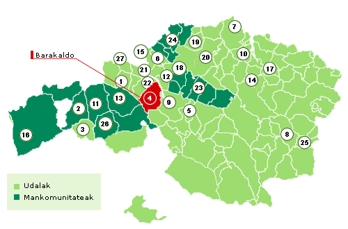 Bizkaiko mapa Barakaldo nabarmenduz