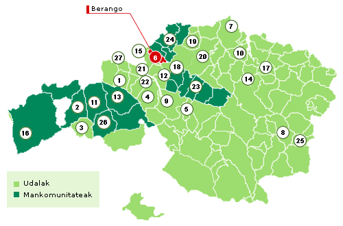 Bizkaiko mapa Berango nabarmenduz