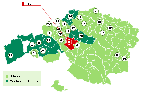 Bizkaiko mapa Berriz nabarmenduz