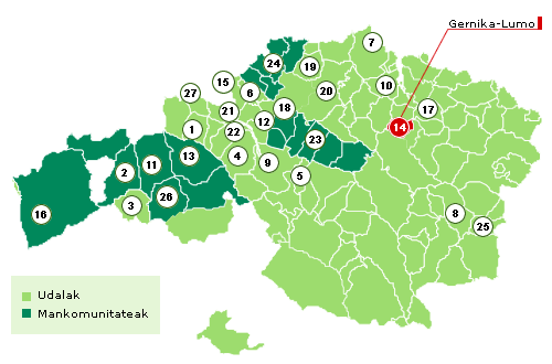 Bizkaiko mapa Gernika-Lumo nabarmenduz