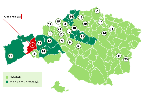 Bizkaiko mapa Artzentales nabarmenduz