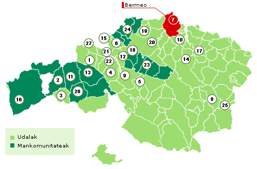 Bizkaiko mapa Bermeo nabarmenduz