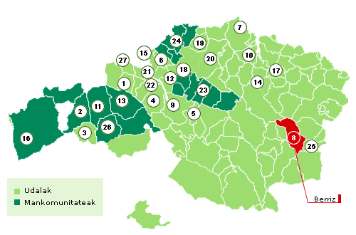 Bizkaiko mapa Berriz nabarmenduz