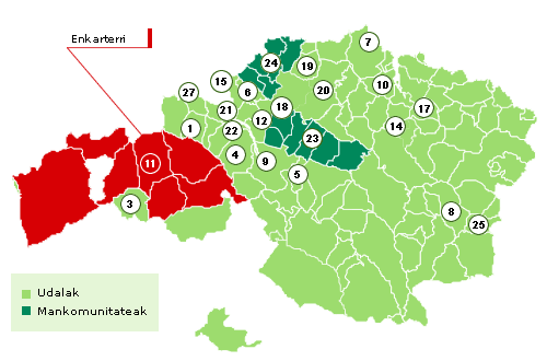 Bizkaiko mapa Enkarterri nabarmenduz