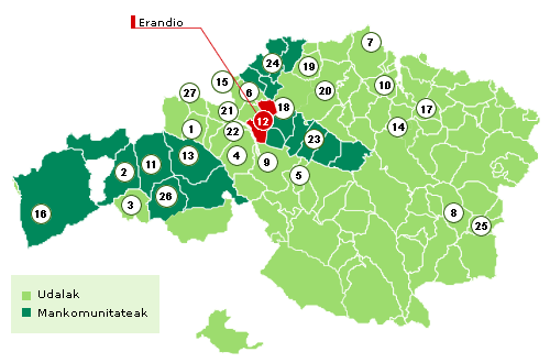 Bizkaiko mapa Erandio nabarmenduz