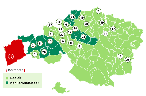 Bizkaiko mapa Karrantza nabarmenduz