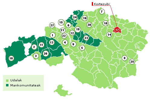 Bizkaiko mapa Kortezubi nabarmenduz