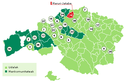 Bizkaiko mapa Maruri-Jatabe nabarmenduz