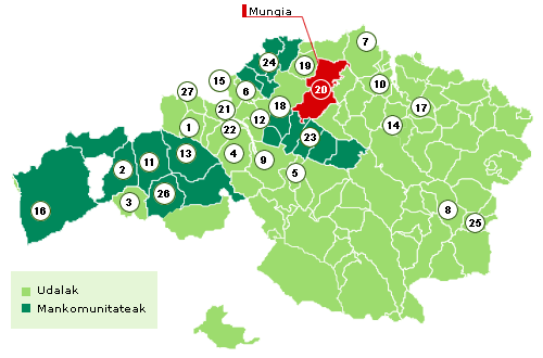 Bizkaiko mapa Mungia nabarmenduz